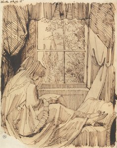 窓の前に座っている女性の読書 作： Johann Heinrich Füssli